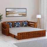 OSLO Solid Sheesham Wood 3 Seater Sofa Cum Bed With Mini Storage and Side Pockets - 3 Years Warranty