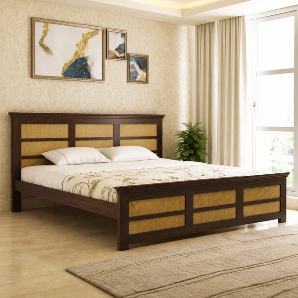 Syrus Solid Sheesham Wood Cane Bed - 3 Years Warranty