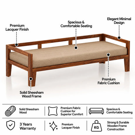 Foster Solid Sheesham Wood Divan Cum Sofa - 3 Years Warranty