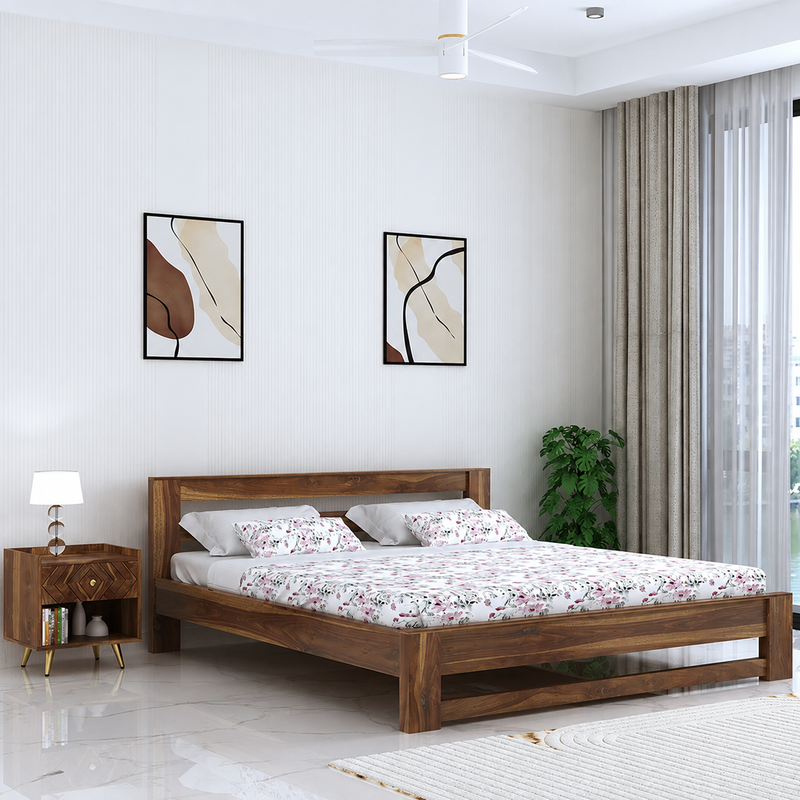 Foster Solid Sheesham Wood Bed Without Storage - 3 Years Warranty