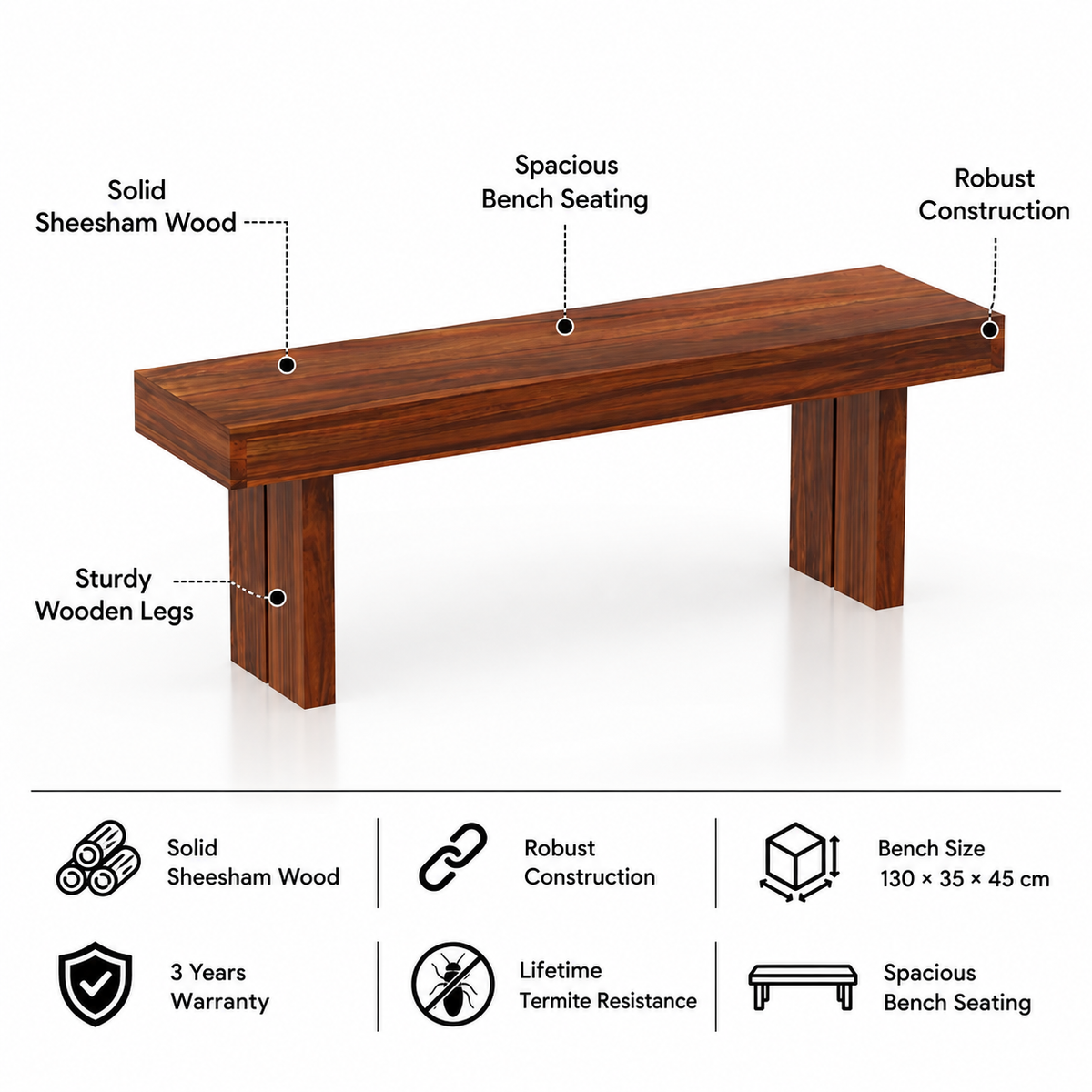 Maharaja Solid Sheesham Wood 6 Seater Dining Table Set - 3 Years Warranty