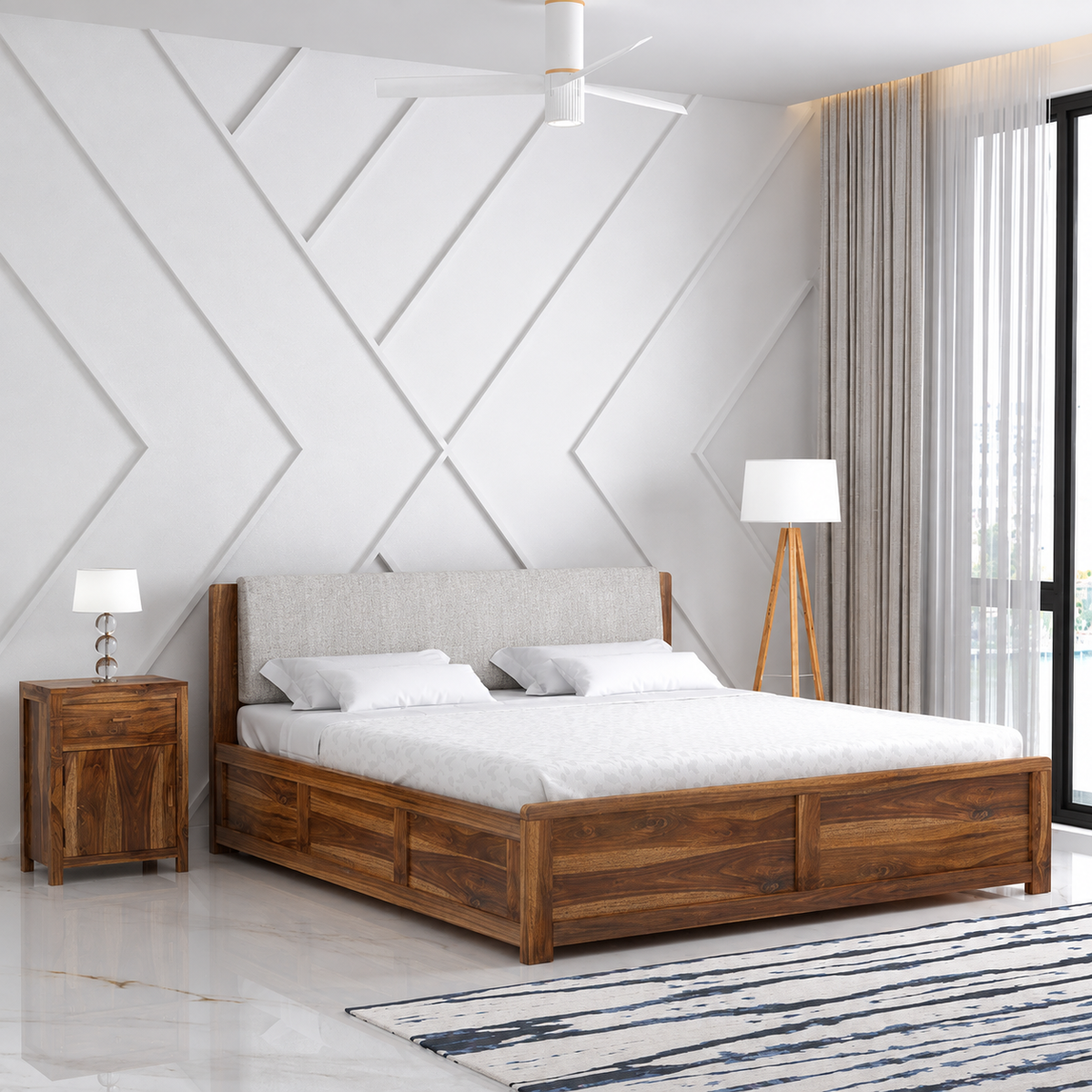 Boston Solid Sheesham Wood Bed With Box Storage - 3 years Warranty