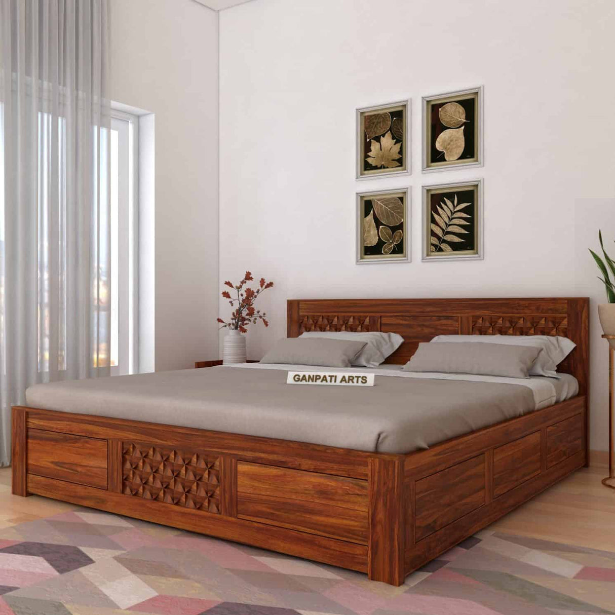 Raj Solid Sheesham Wood Full Box Storage Bed - 3 Years Warranty