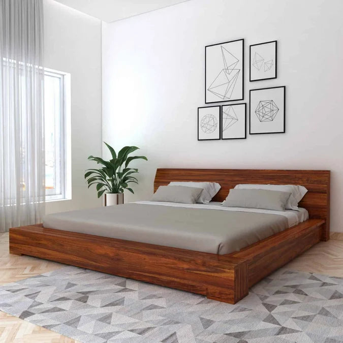 Burly Solid Sheesham Wood Low Height Platform Bed - 3 Years Warranty features