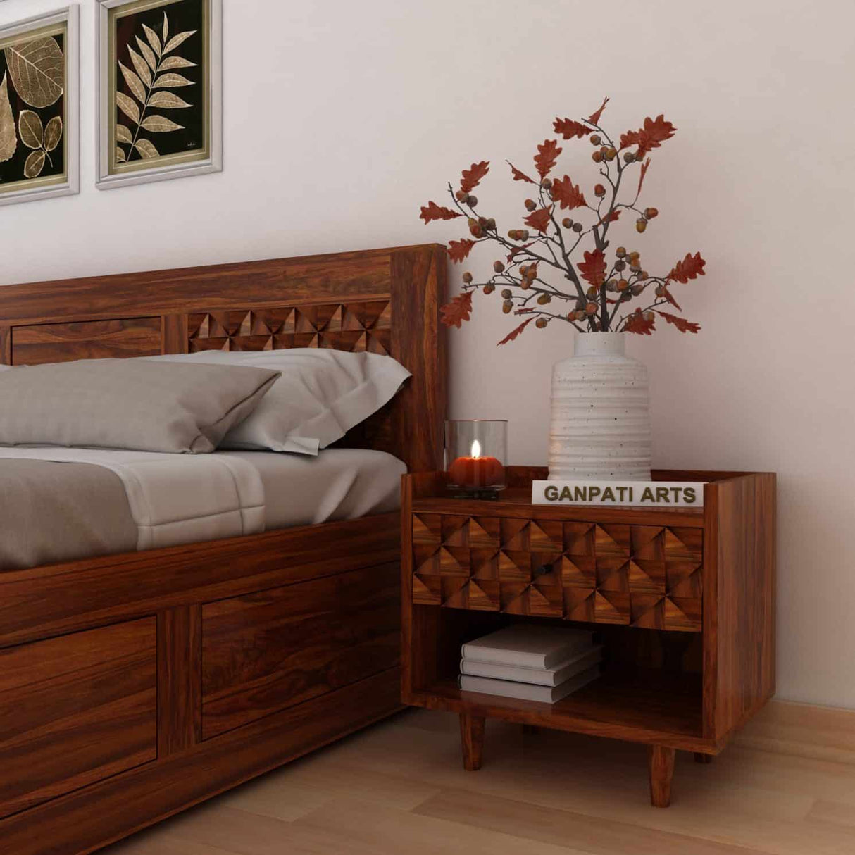 Raj Solid Sheesham Wood Bedside One Drawer Storage - 3 Years Warranty