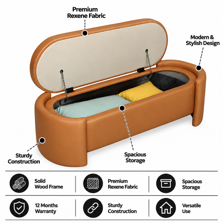 LOUISE Upholstered Ottoman Bench With Storage - 12 Months Warranty(SAFFRON)