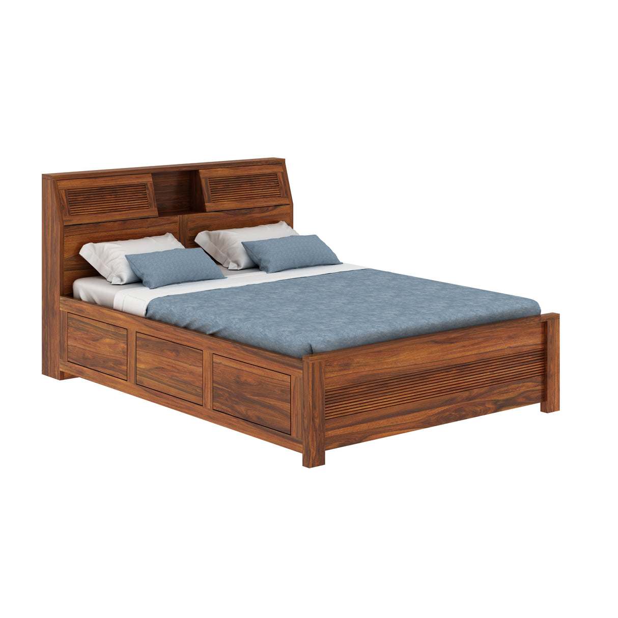 Marine Groove Solid Sheesham Wood Bed With Box Storage(Large Headrest) - 1 Year Warranty