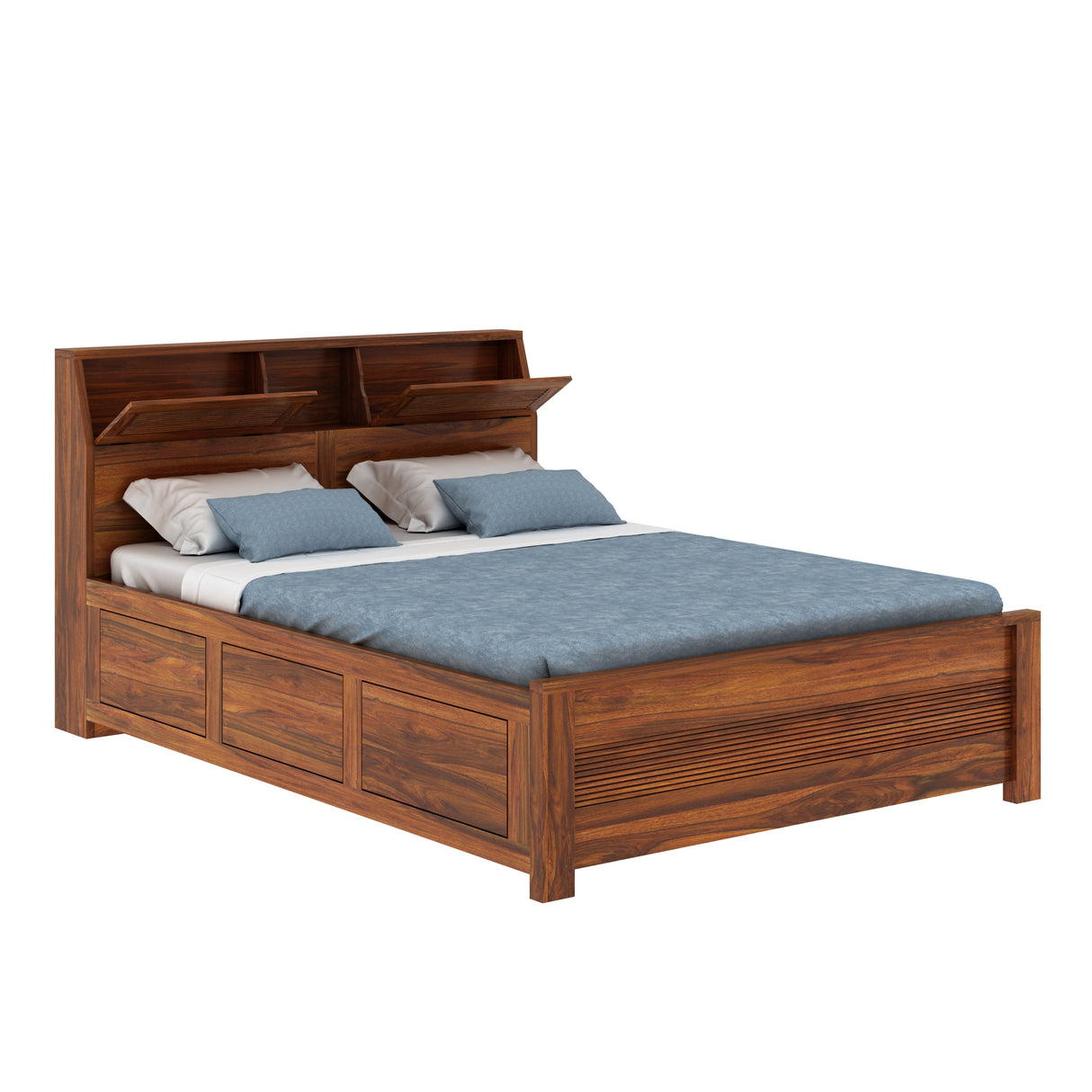 Marine Groove Solid Sheesham Wood Bed With Box Storage(Large Headrest) - 1 Year Warranty