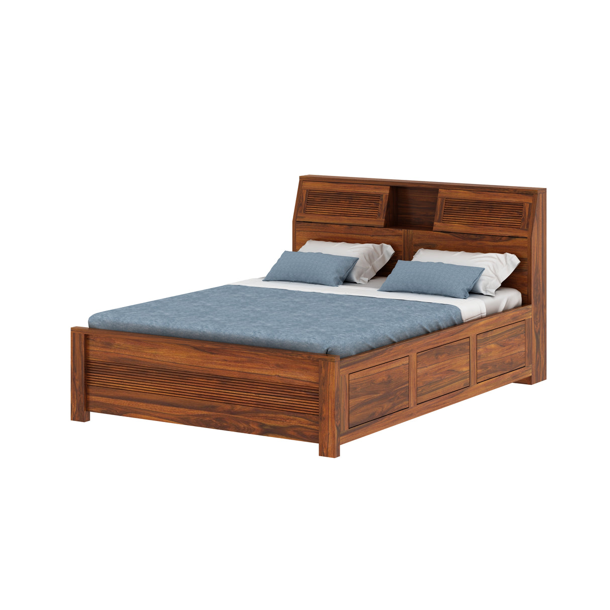 Marine Groove Solid Sheesham Wood Bed With Box Storage(Large Headrest) - 1 Year Warranty