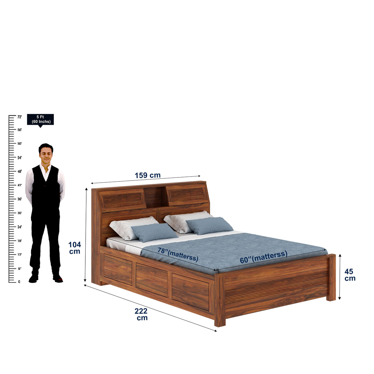 Marine Groove Solid Sheesham Wood Bed With Box Storage(Large Headrest) - 1 Year Warranty