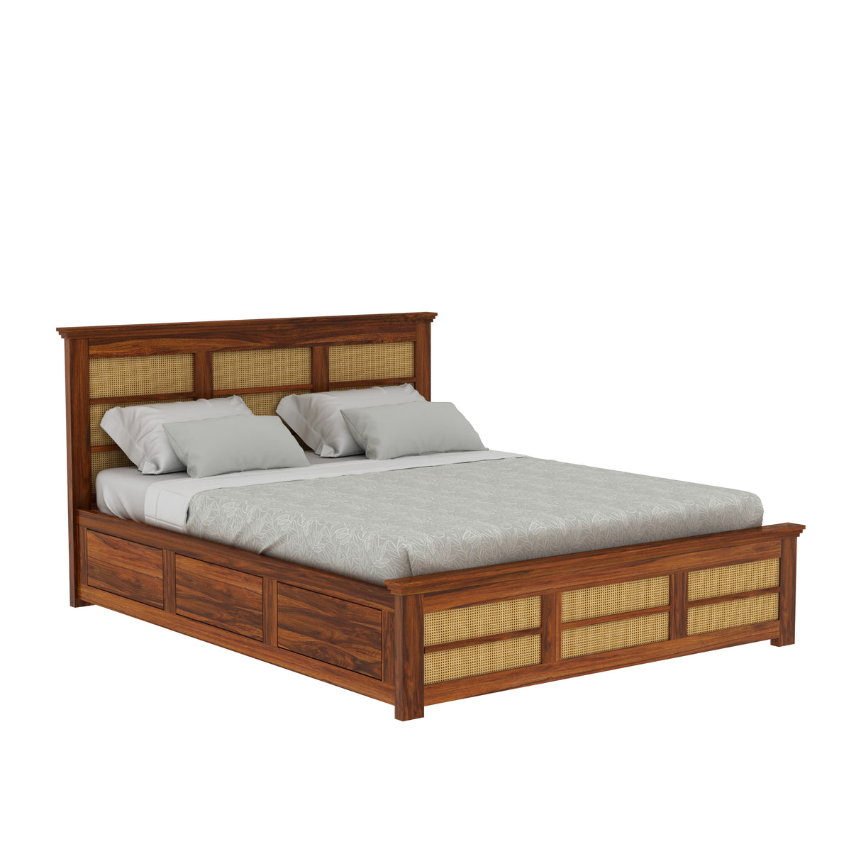 Syrus Solid Sheesham Wood Cane Bed With Hydraulic Storage Bed - 3 Years Warranty