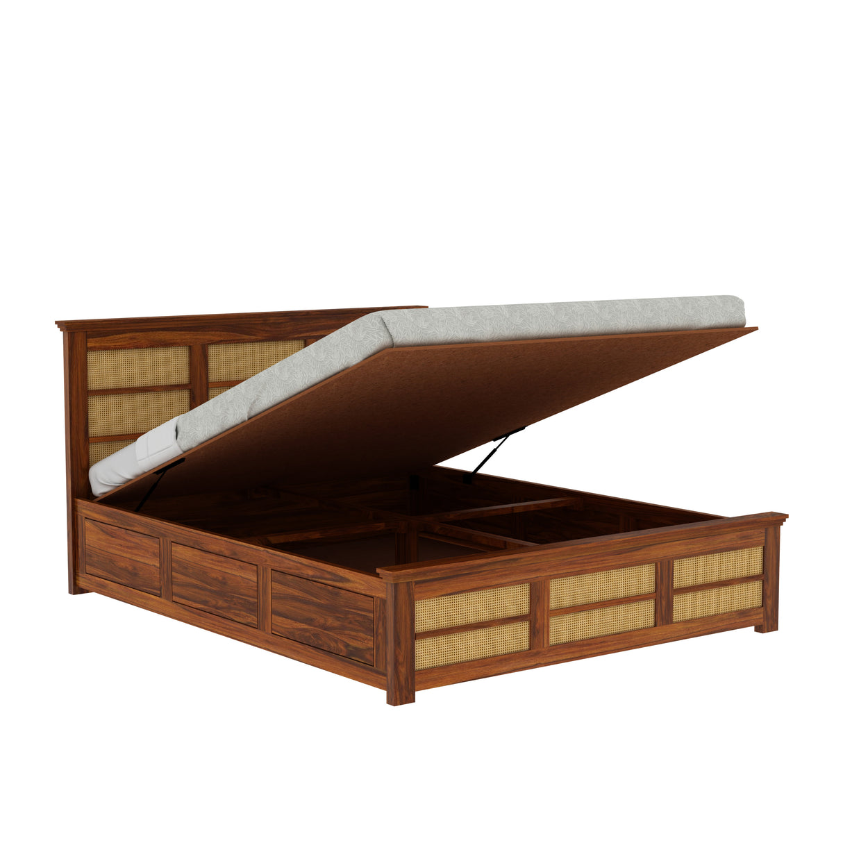 Syrus Solid Sheesham Wood Cane Bed With Hydraulic Storage Bed - 3 Years Warranty