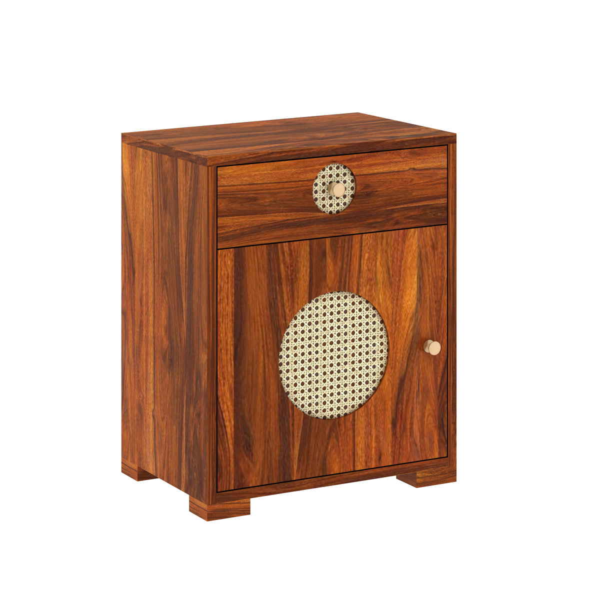 Cosmos Cane Solid Sheesham Wood Bedside With Drawer and Door Storage - 3 years Warranty