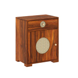 Cosmos Cane Solid Sheesham Wood Bedside With Drawer and Door Storage - 3 years Warranty