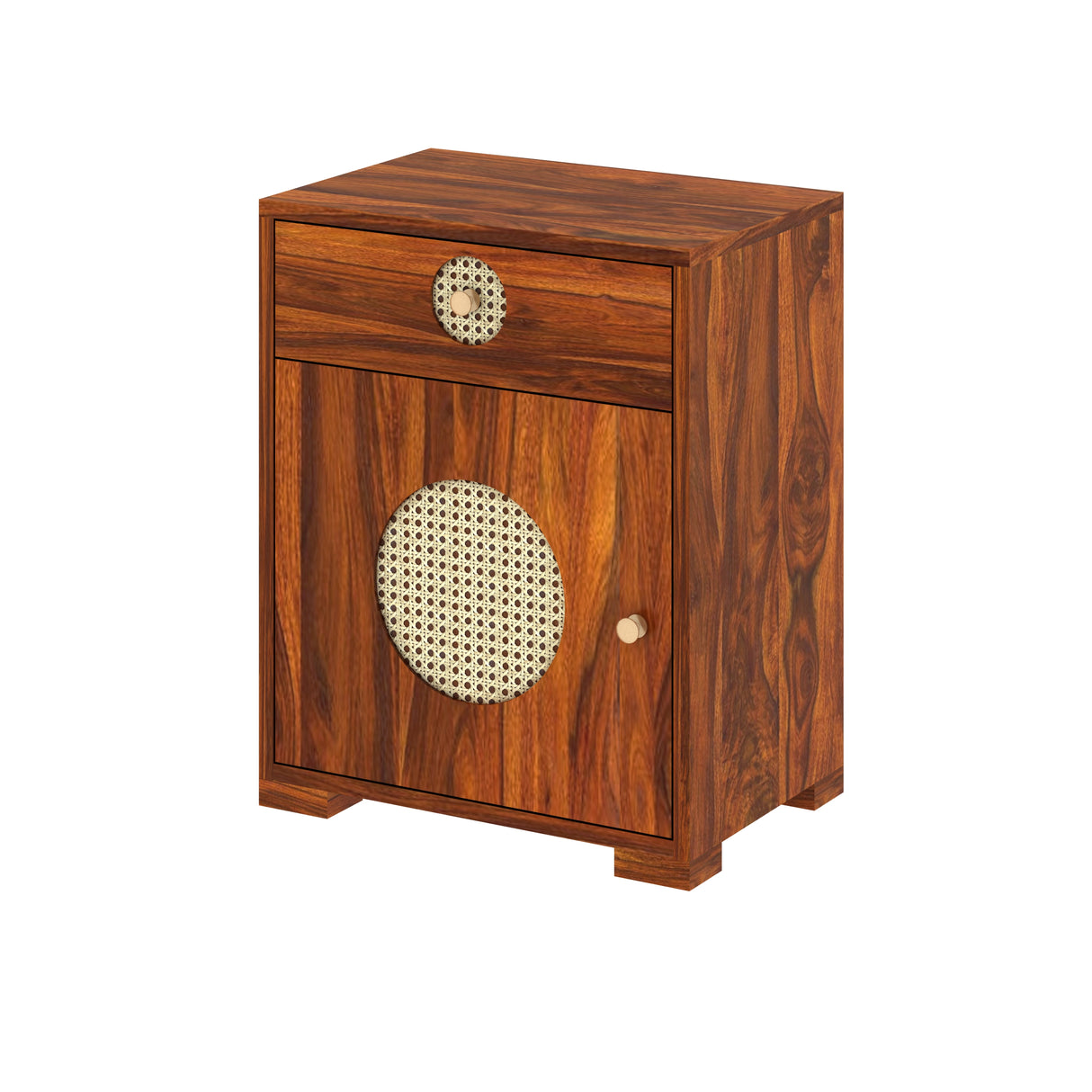 Cosmos Cane Solid Sheesham Wood Bedside With Drawer and Door Storage - 3 years Warranty