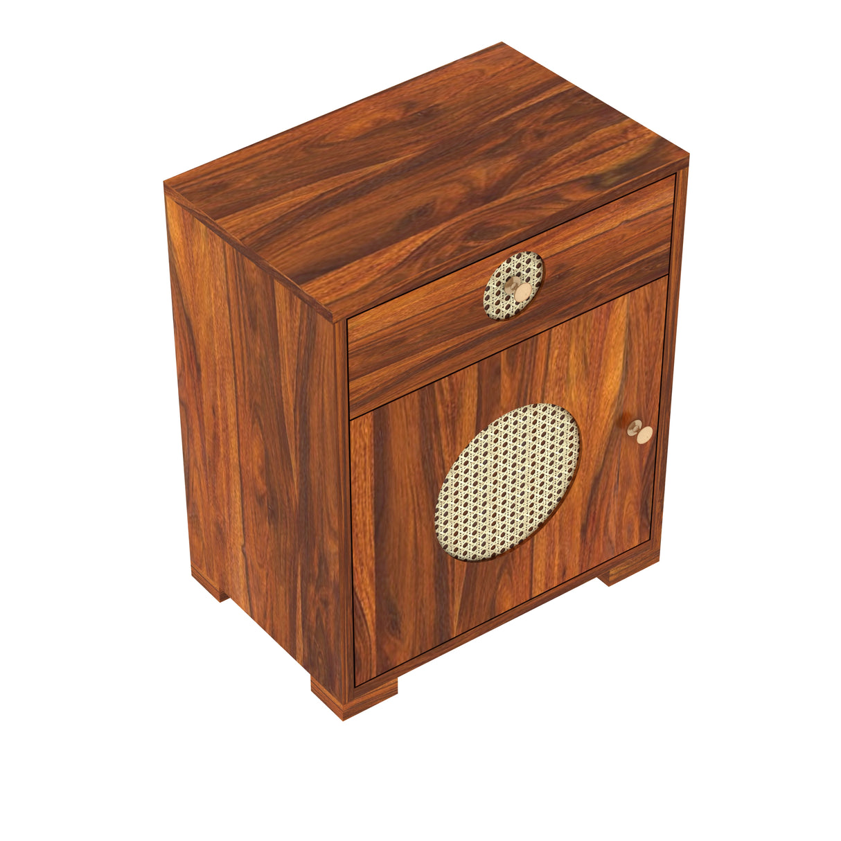 Cosmos Cane Solid Sheesham Wood Bedside With Drawer and Door Storage - 3 years Warranty
