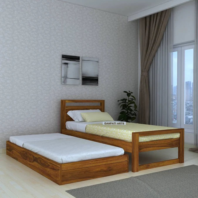 RIO Solid Sheesham Wood Trundle Bed With Storage - 3 Years Warranty features
