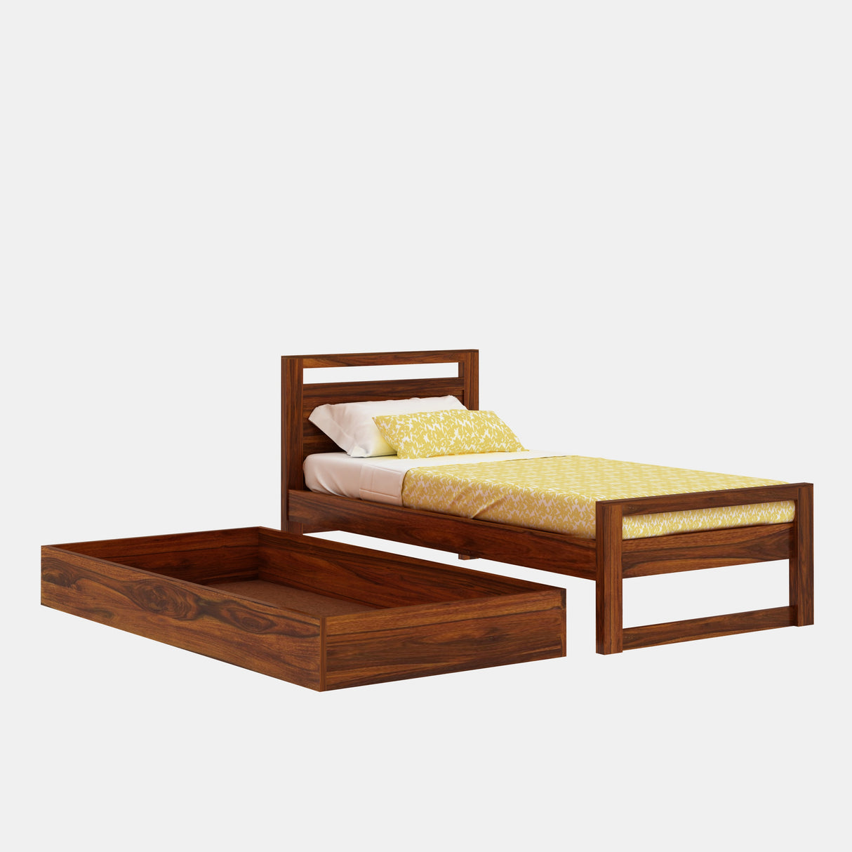 RIO Solid Sheesham Wood Trundle Bed With Storage - 3 Years Warranty