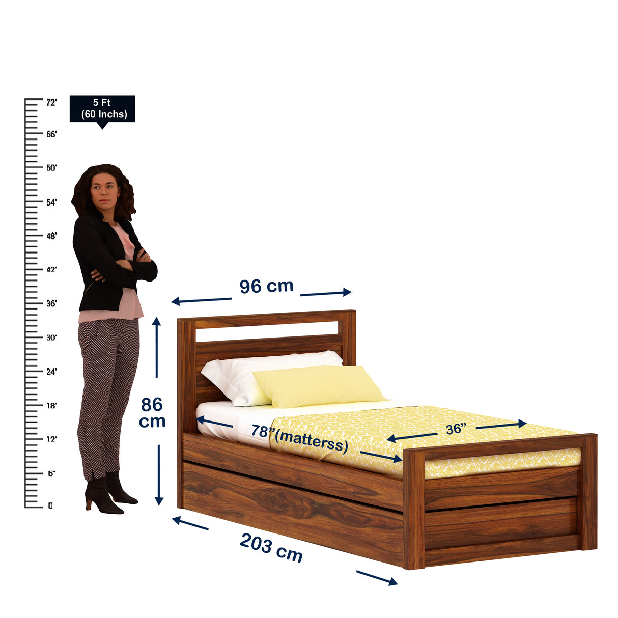 RIO Solid Sheesham Wood Trundle Bed With Storage - 3 Years Warranty