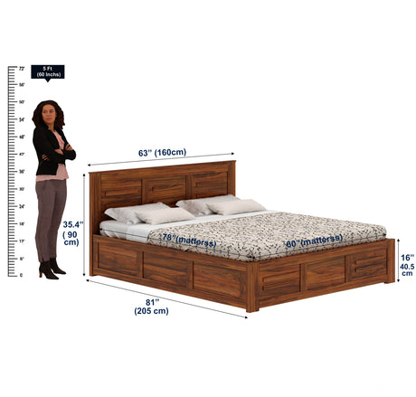 Swiss Solid Sheesham Wood Box Storage Bed - 1 Year Warranty