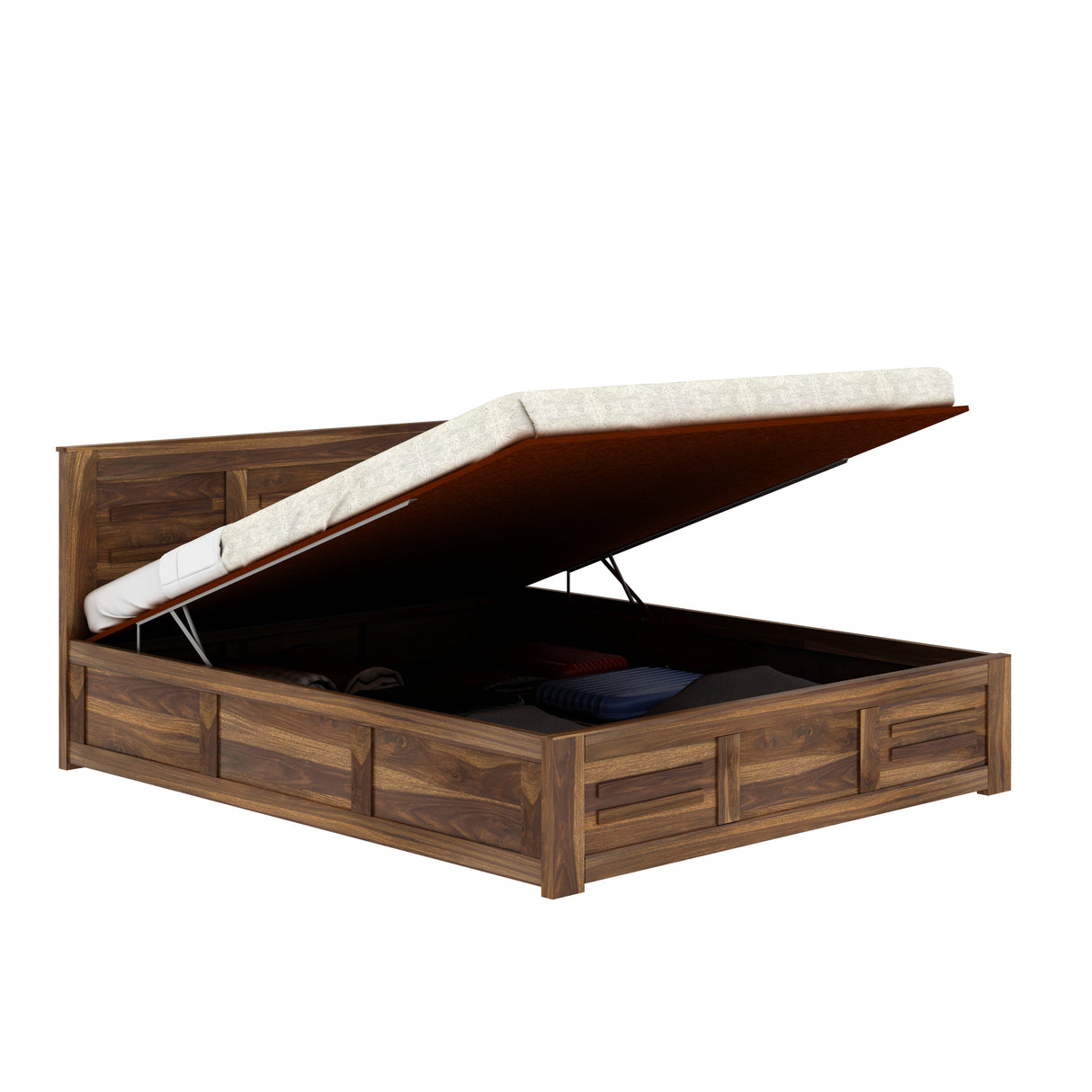 Swiss Solid Sheesham Wood Hydraulic Storage Bed - 3 years Warranty