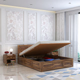 Swiss Solid Sheesham Wood Hydraulic Storage Bed - 3 years Warranty