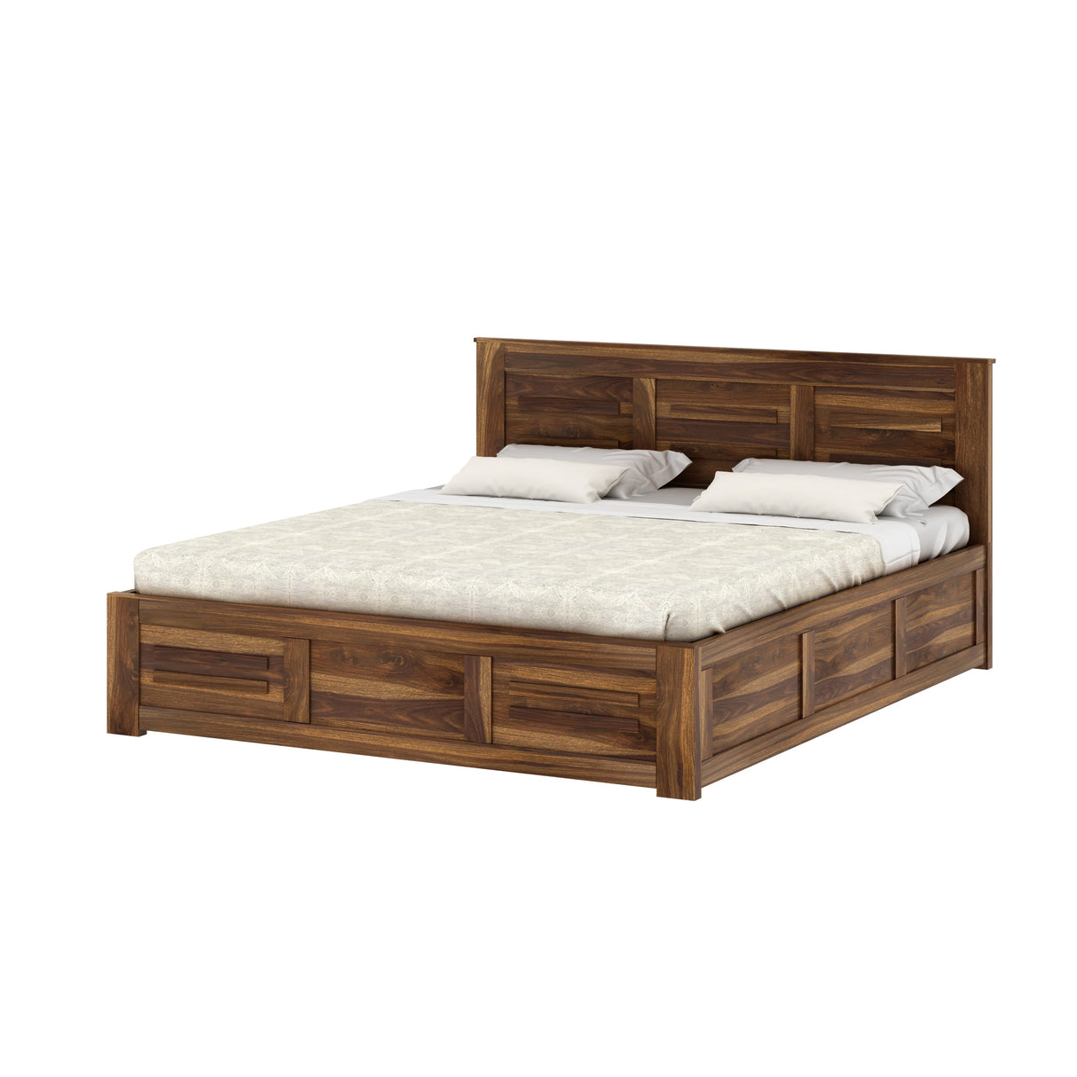 Swiss Solid Sheesham Wood Hydraulic Storage Bed - 3 years Warranty