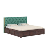 Swiss Solid Sheesham Wood Bed With Box Storage & Eifle Style Upholstered Headboard-3 years Warranty(LUXE EDITION)