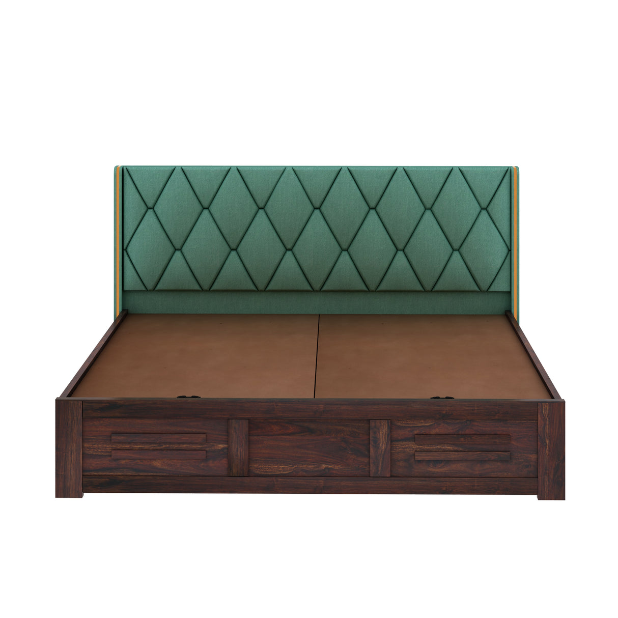 Swiss Solid Sheesham Wood Bed With Box Storage & Eifle Style Upholstered Headboard-3 years Warranty(LUXE EDITION)