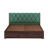 Swiss Solid Sheesham Wood Bed With Box Storage & Eifle Style Upholstered Headboard-3 years Warranty(LUXE EDITION)