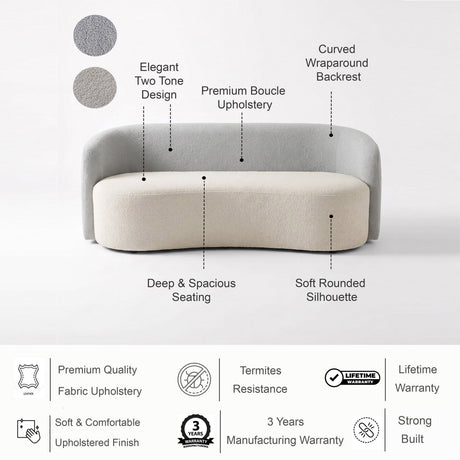Rosky Three Seater Upholstered Sofa Bouclé - 12 Months Warranty