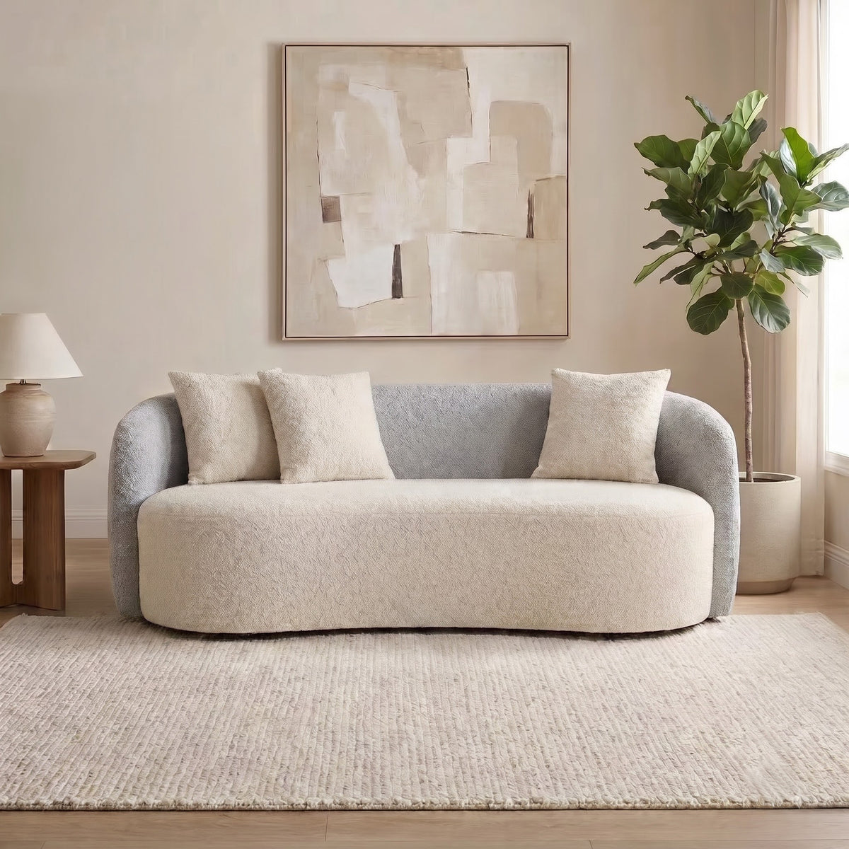 Rosky Three Seater Upholstered Sofa Bouclé - 12 Months Warranty