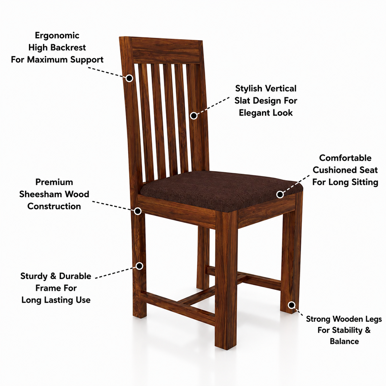 Maldives Solid Sheesham Wood Dining Chair - 3 Years Warranty features