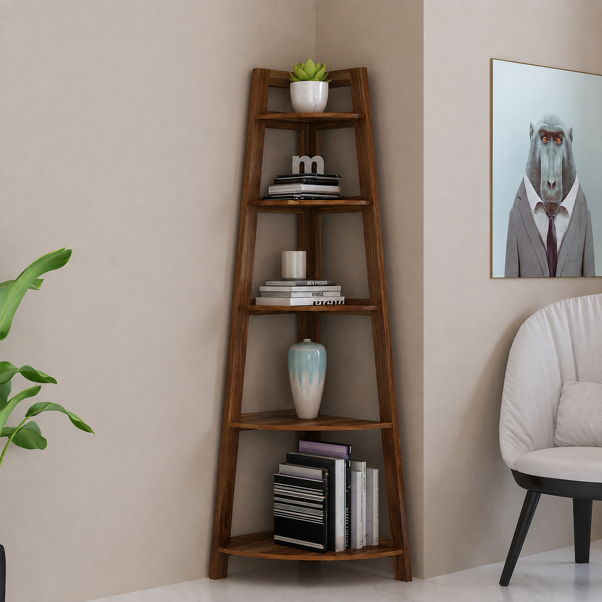 Italian Solid Sheesham Wood Corner Shelf - 3 Years Warranty