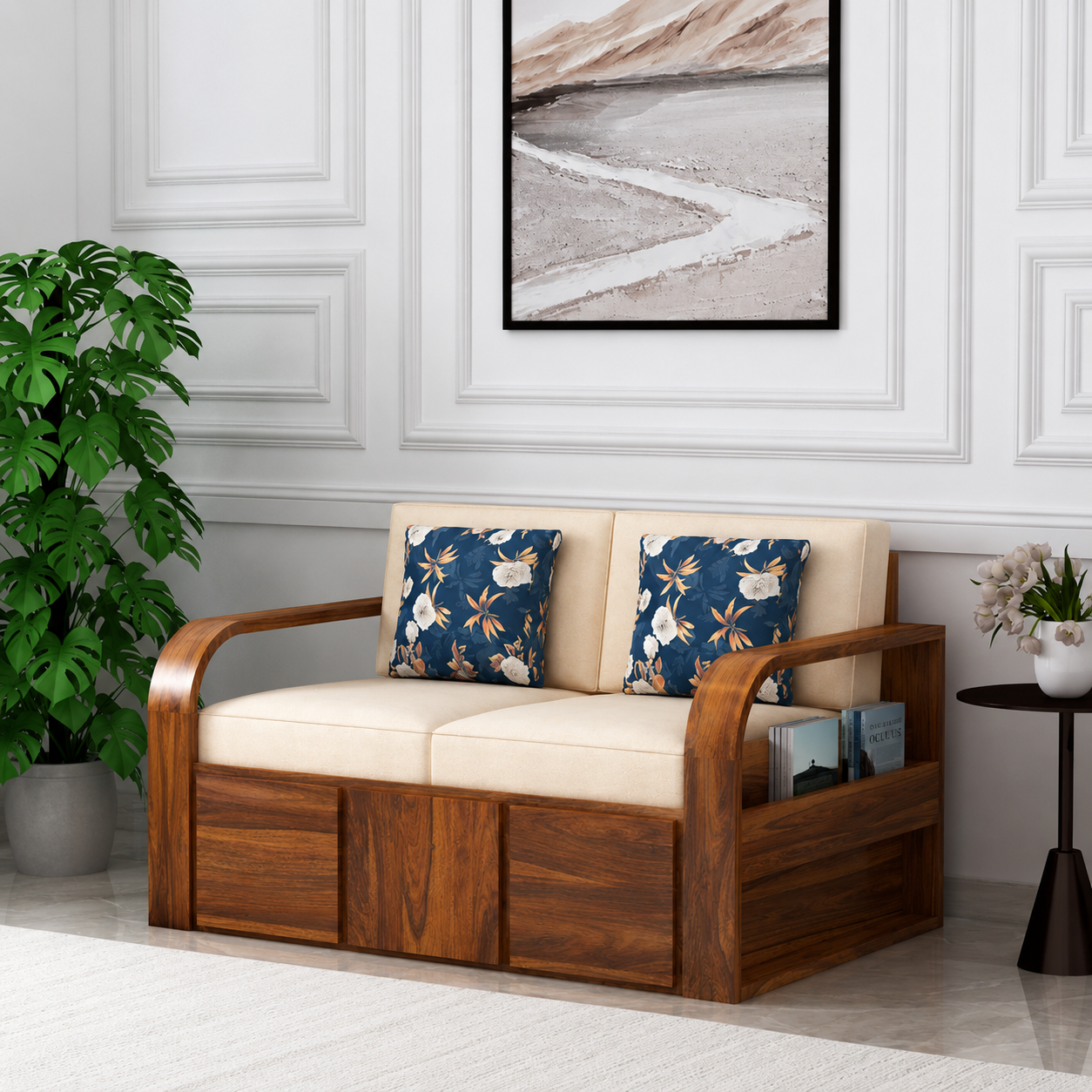 Scott Solid Sheesham Wood Two Seater Sofa - 3 Years Warranty