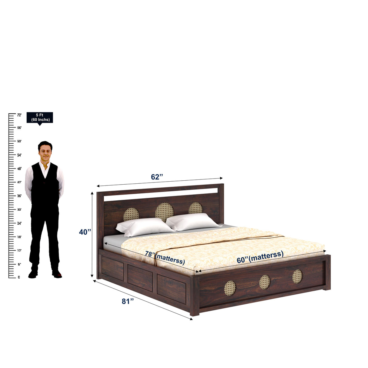 Cosmos Solid Sheesham Wood Hydraulic Storage Bed - 3 years Warranty