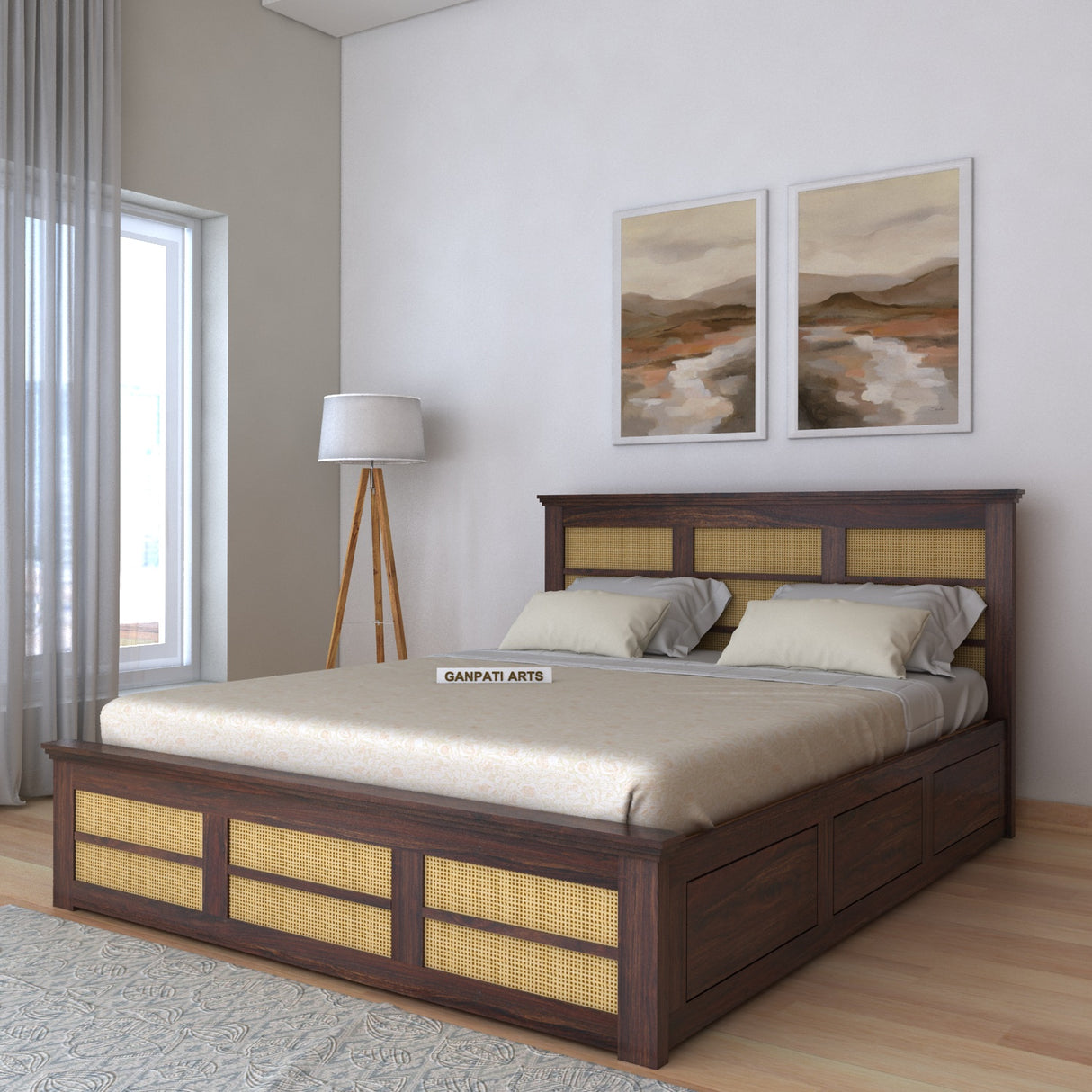 Syrus Solid Sheesham Wood Cane Bed With Box Storage Bed - 3 Years Warranty