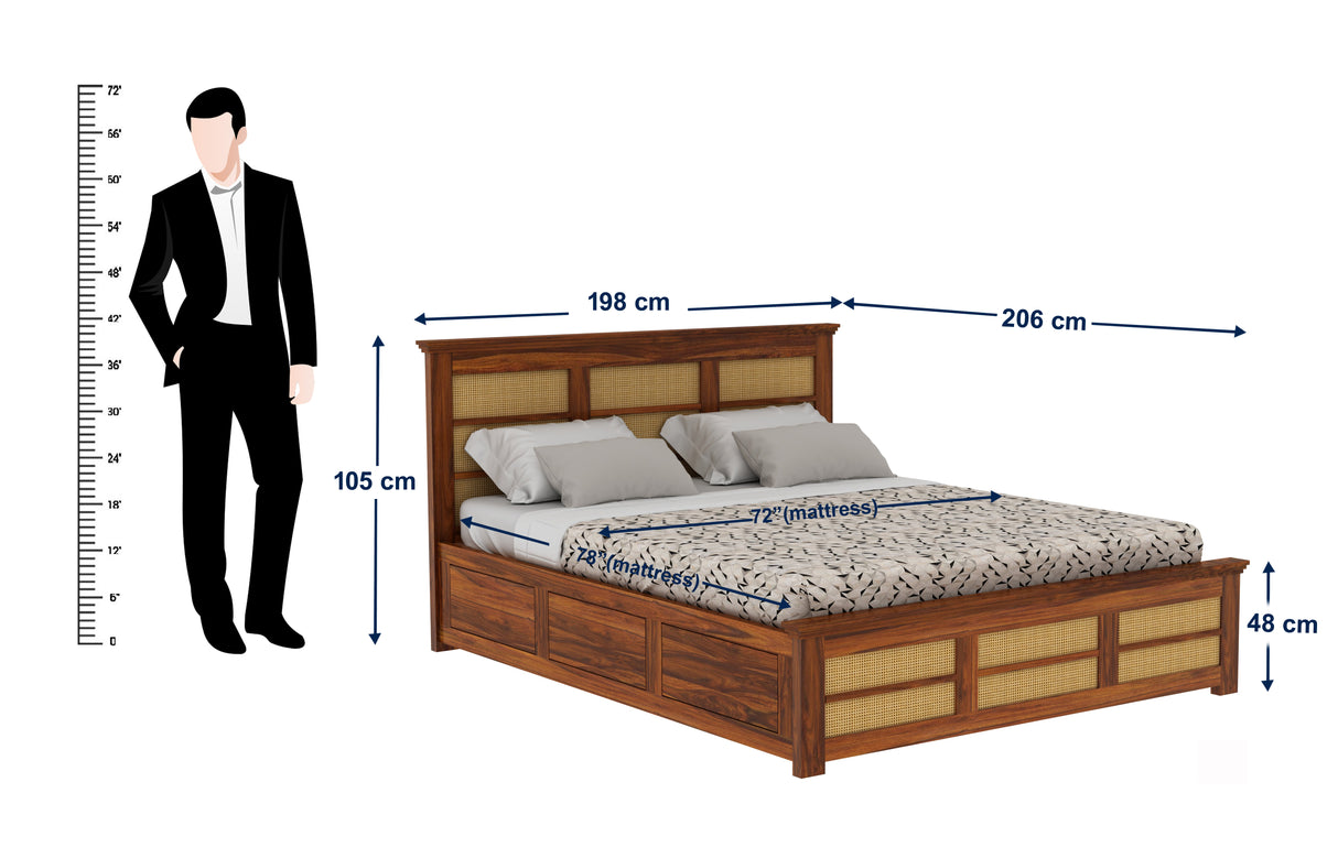 Syrus Solid Sheesham Wood Cane Bed With Box Storage Bed - 3 Years Warranty
