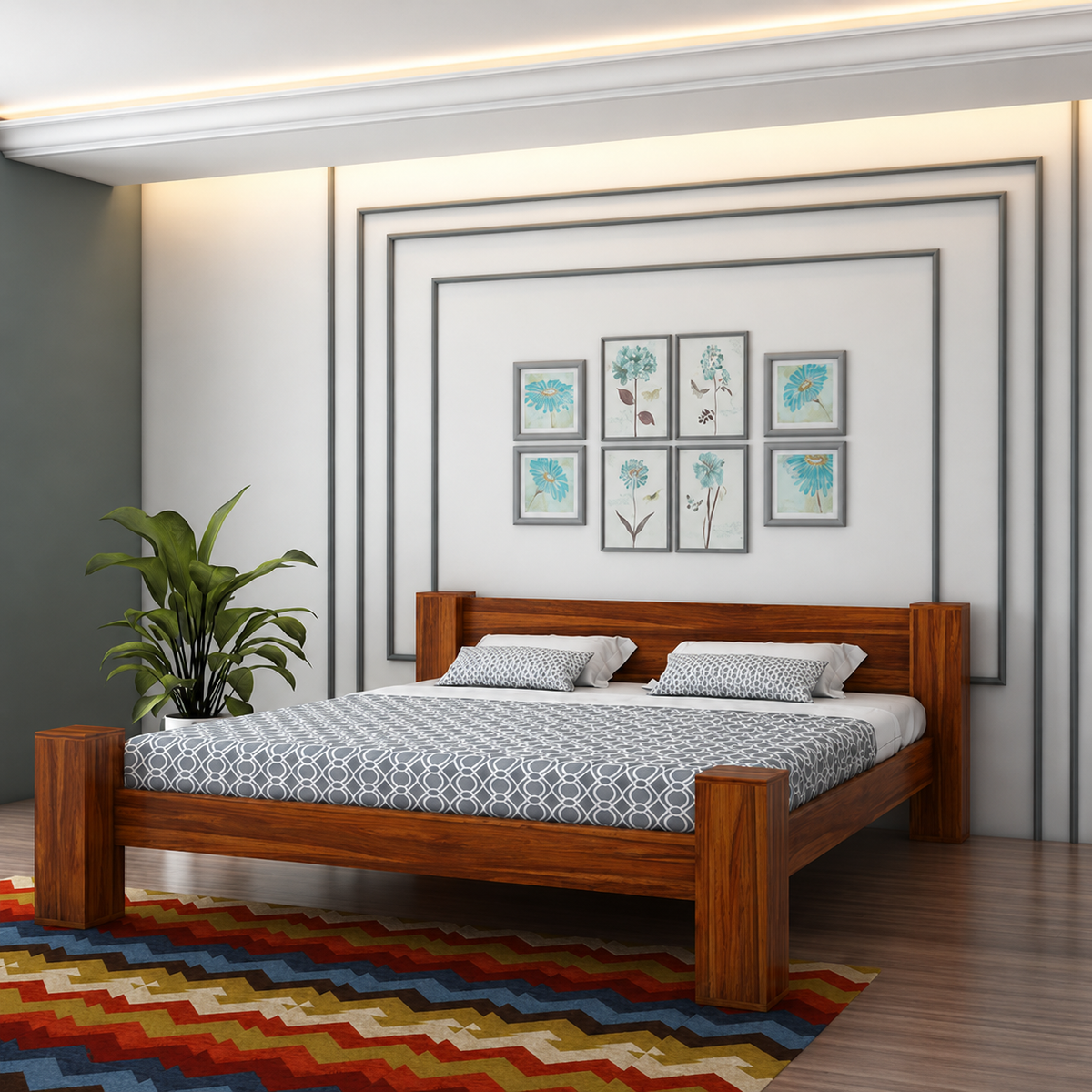 BOLT Solid Sheesham Wood Bed Without Storage - 3 Years Warranty