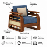 Edin Solid Sheesham Wood Single Seater Sofa With Cane & Brass Detailing - 3 Year Warranty (LUXE EDITION)