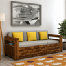 Italian Solid Sheesham Wood 3 Seater Sofa With Side Pockets - 3 Years Warranty