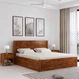 Italian Solid Sheesham Wood Bed with Box Storage FULL Headboard -  3 Years Warranty