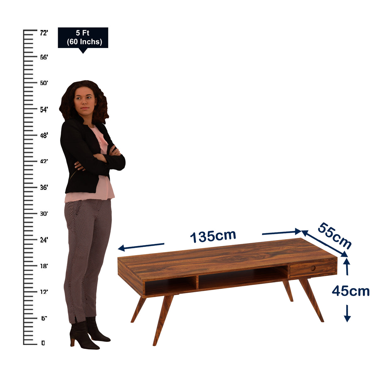 Monte Solid Sheesham Wood Coffee Table With Drawer Storage (LARGE) - 3 Years Warranty
