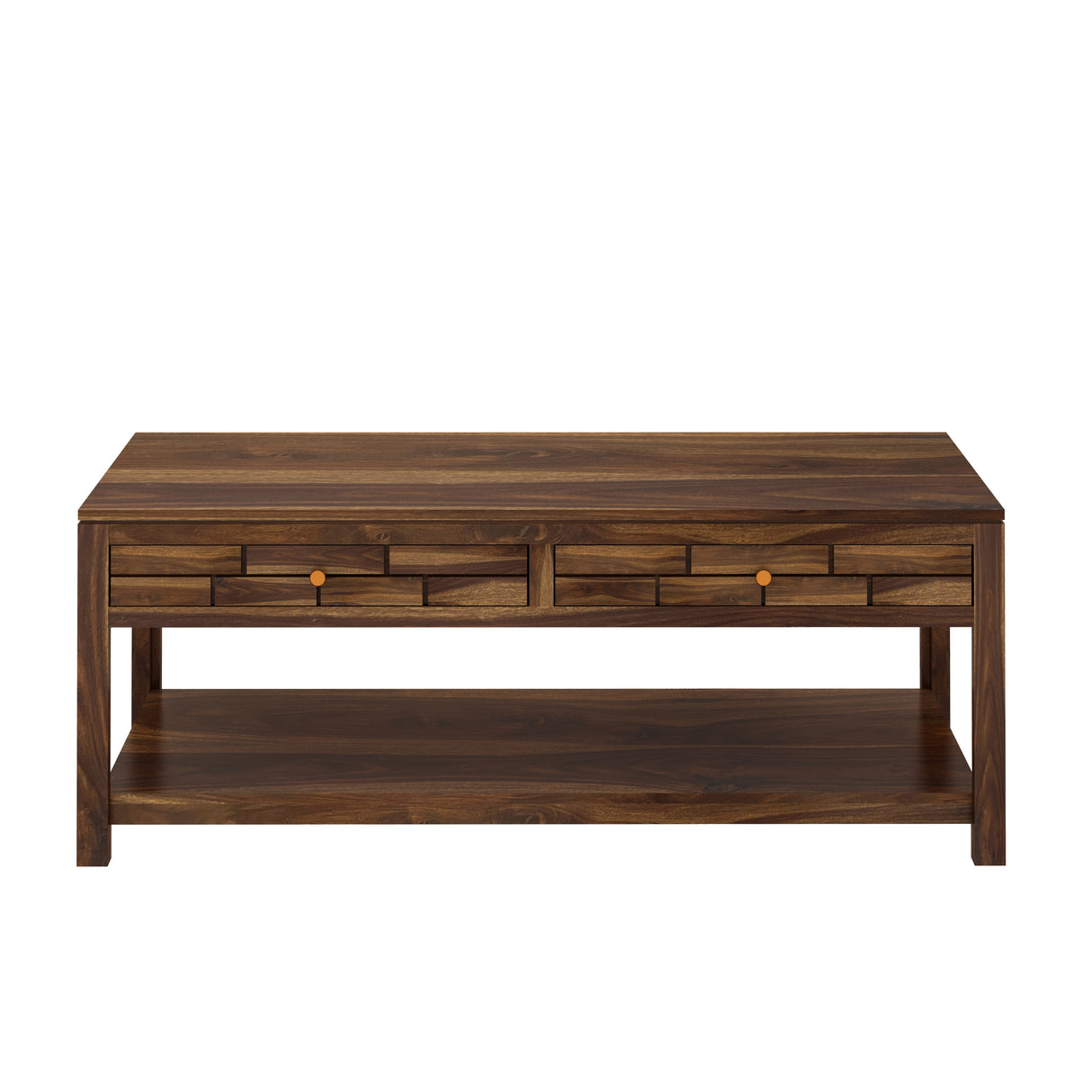 Italian Solid Sheesham Wood Coffee Table With Two Drawer - 3 Years Warranty