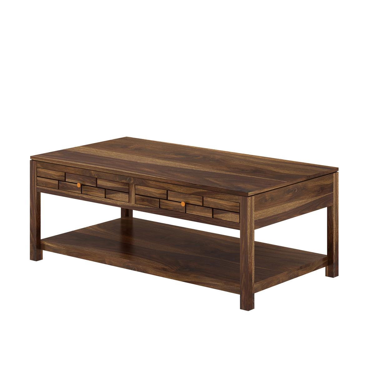 Italian Solid Sheesham Wood Coffee Table With Two Drawer - 3 Years Warranty