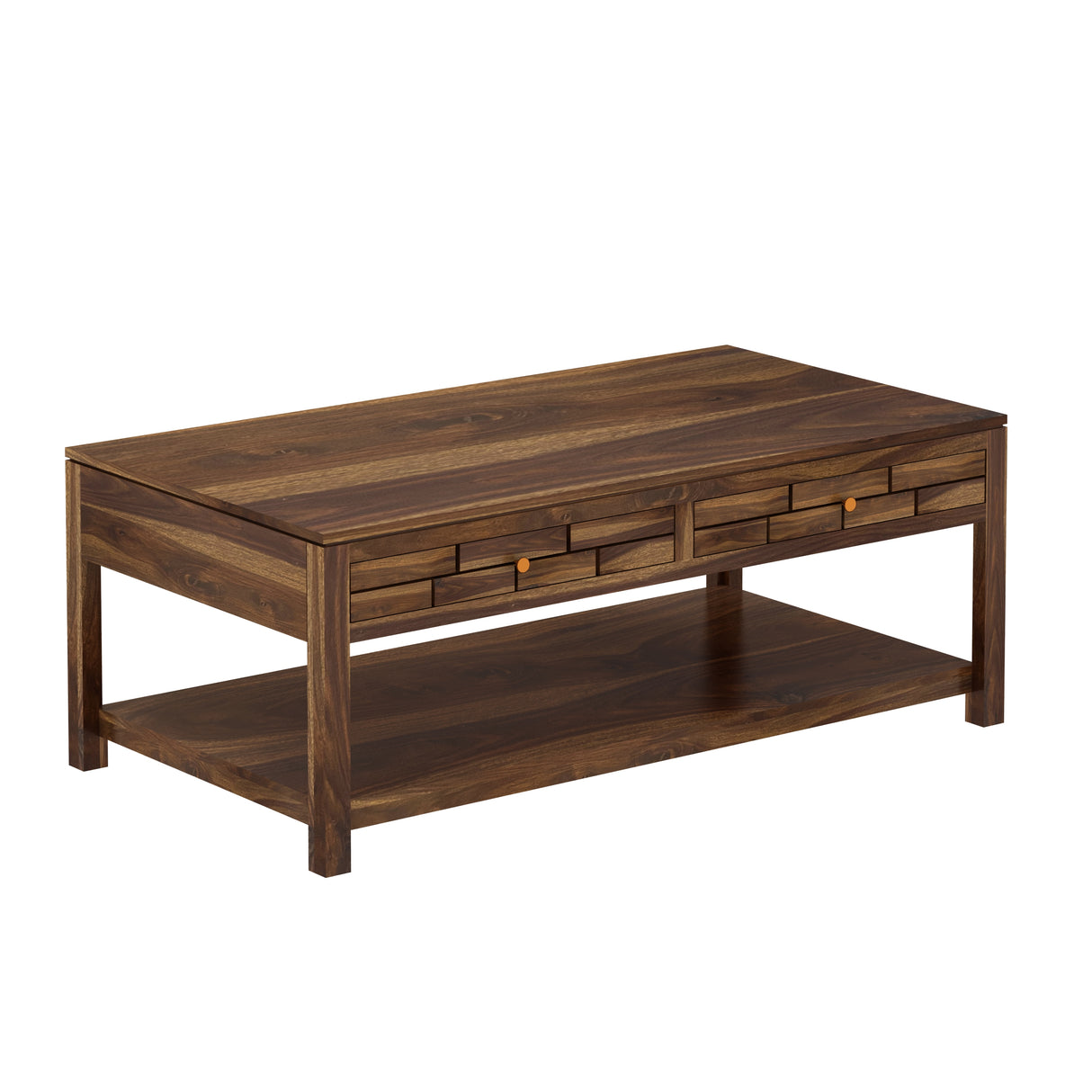 Italian Solid Sheesham Wood Coffee Table With Two Drawer - 3 Years Warranty