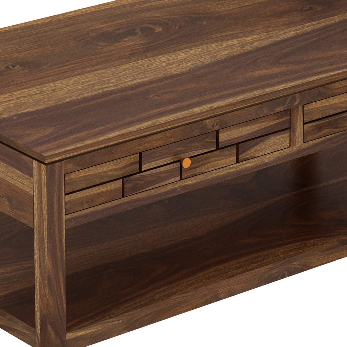Italian Solid Sheesham Wood Coffee Table With Two Drawer - 3 Years Warranty