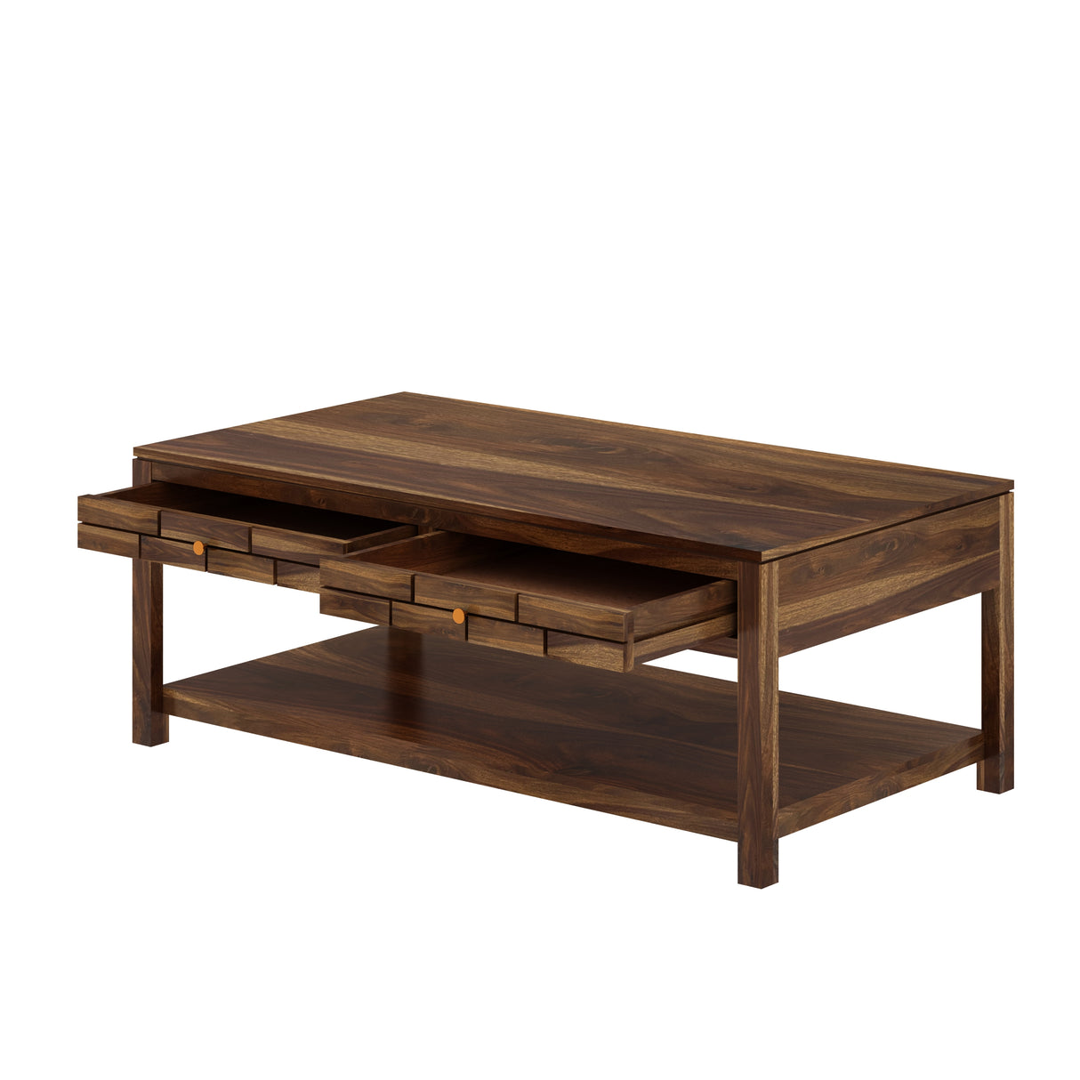 Italian Solid Sheesham Wood Coffee Table With Two Drawer - 3 Years Warranty