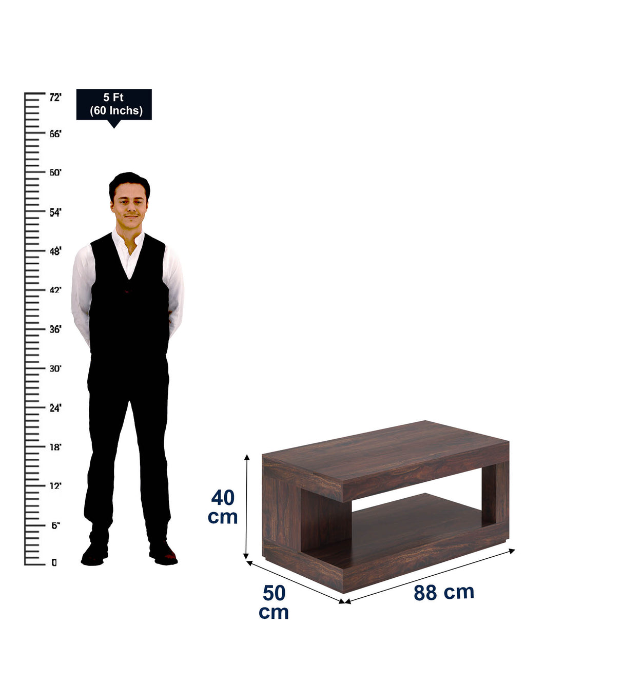 Burj Solid Sheesham Wood Coffee Table With Shelf - 3 Years Warranty