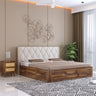 Swiss Solid Sheesham Wood Bed With Box Storage & Eifle Style Upholstered Headboard-3 years Warranty(LUXE EDITION)
